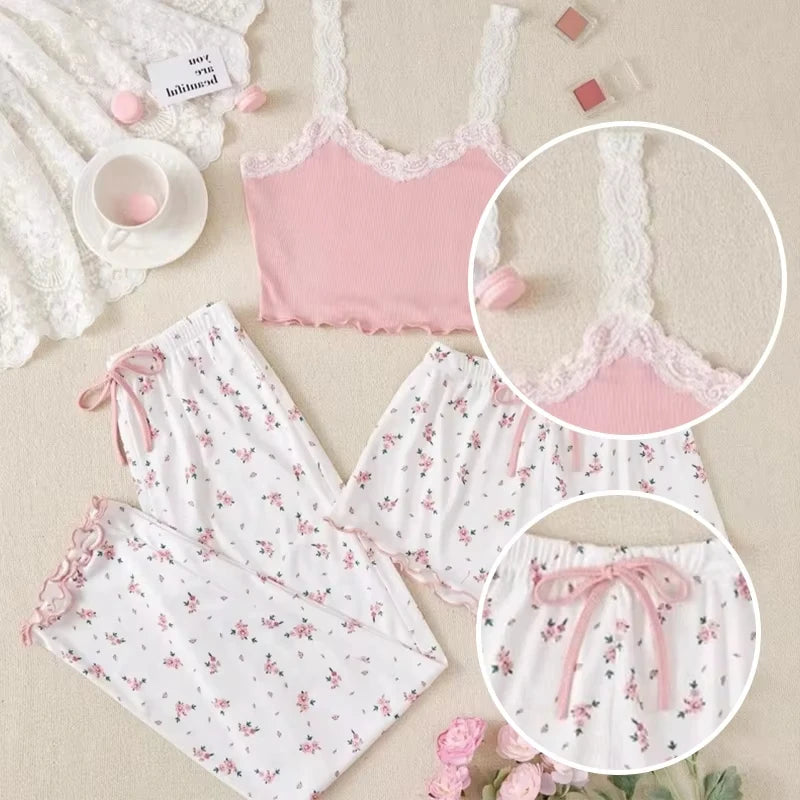 KAELAH Three Piece Women's Heart-Shaped Printed Vest Shorts and Pants
