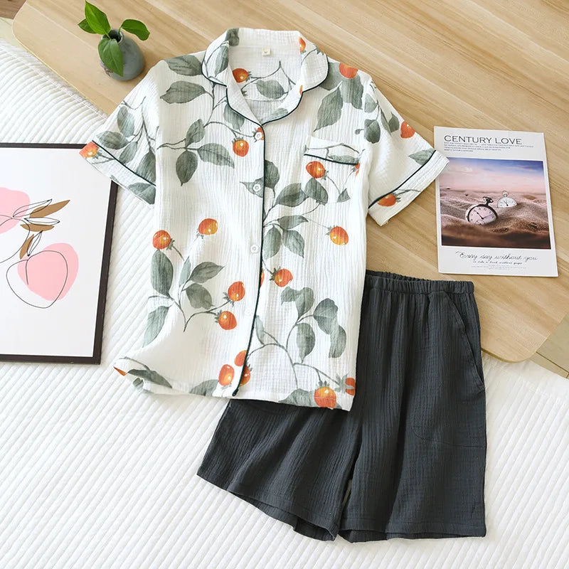 KAELAH Comfort Gauze Cotton Turn-down Collar Sleepwear Carrot