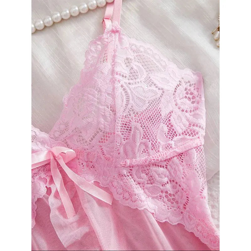KAELAH Set Pink Cute Sweet Nightdress And Panty Pijamas Suit Sleeveless Halter