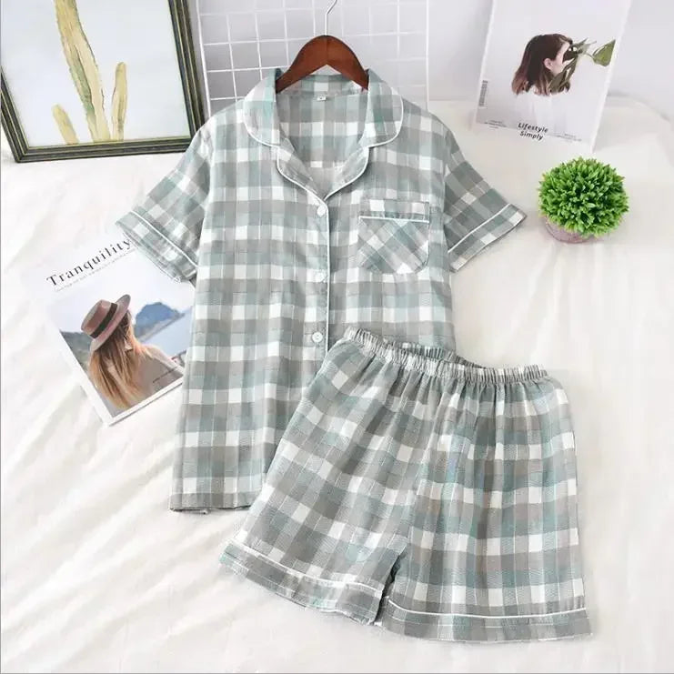 KAELAH Japanese simple short pyjamas womencotton short sleeves ladies