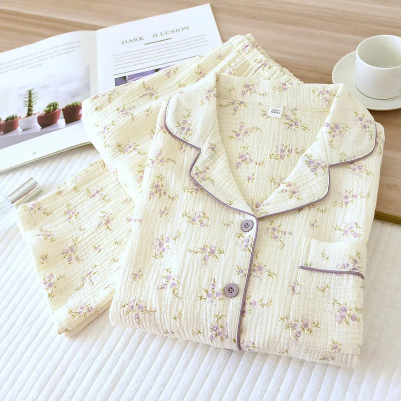 KAELAH Leaf Cotton Plus Pajamas Flower Printing Loungewear