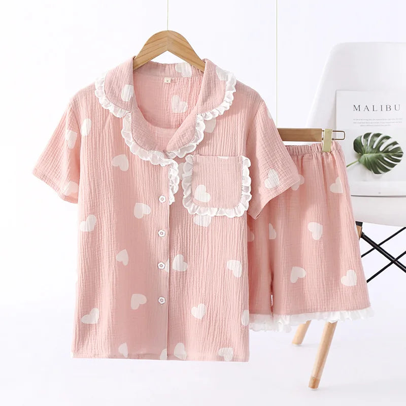 KAELAH Comfort Gauze Cotton Turn-down Collar Sleepwear Carrot