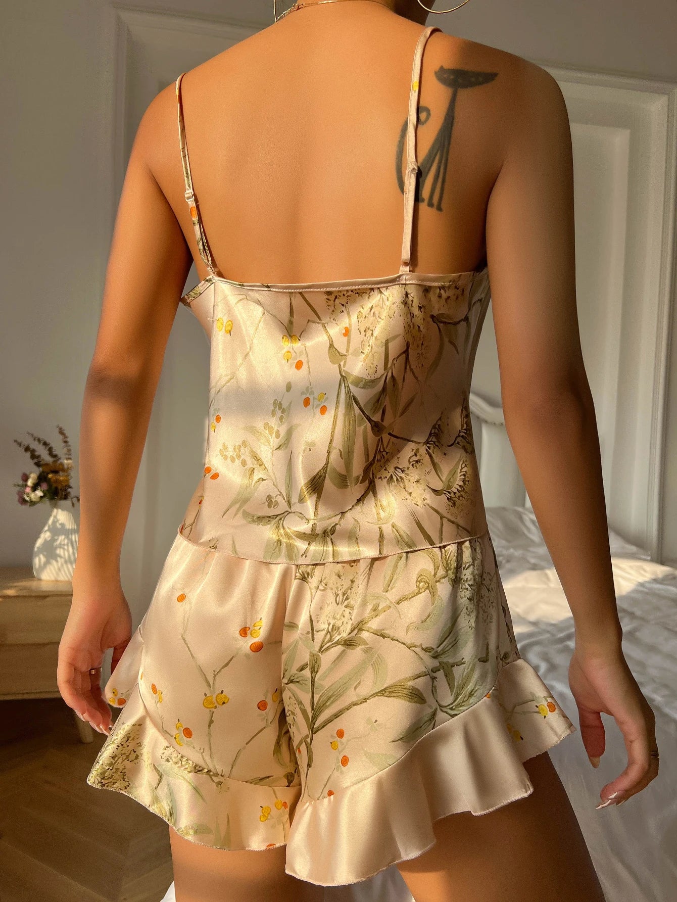 KAELAH Princess Elegant Floral Print Cami Tops Ruffle Hem