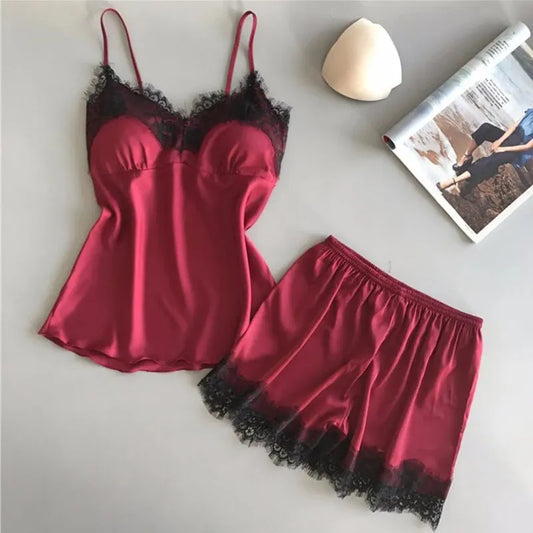 KAELAH Suit Fashion V-Neck Lace Sexy Lingerie Pyjamas Sleep Shorts Set Sleepwear New