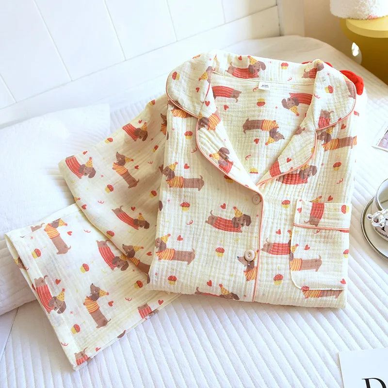 KAELAH Leaf Cotton Plus Pajamas Flower Printing Loungewear