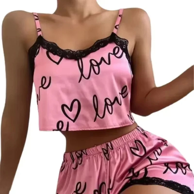 KAELAH 2 Pieces Homewear Print Underwear Pijama Sexy Lingerie Camisoles Tanks Nighty