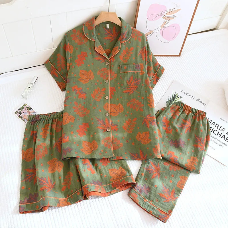 KAELAH Sleeve Sleepwear Women's Pajamas Set Gauze Cotton Pjs