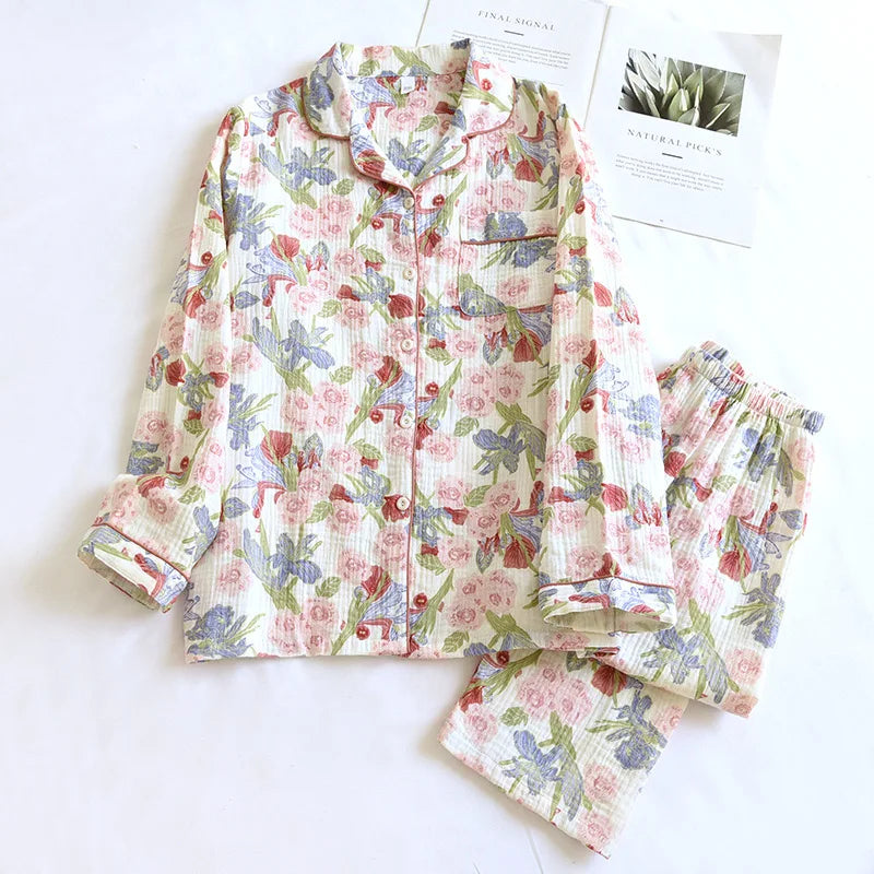 KAELAH Cotton Gauze Pajamas Polka Dot Print Sleepwear Lady