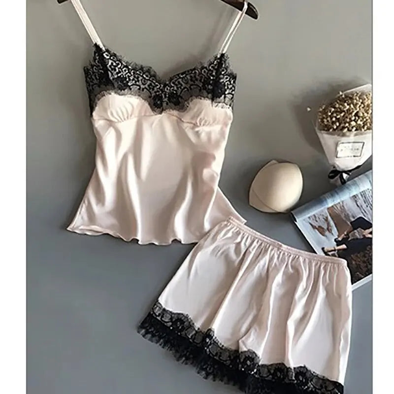 KAELAH Suit Fashion V-Neck Lace Sexy Lingerie Pyjamas Sleep Shorts Set Sleepwear New