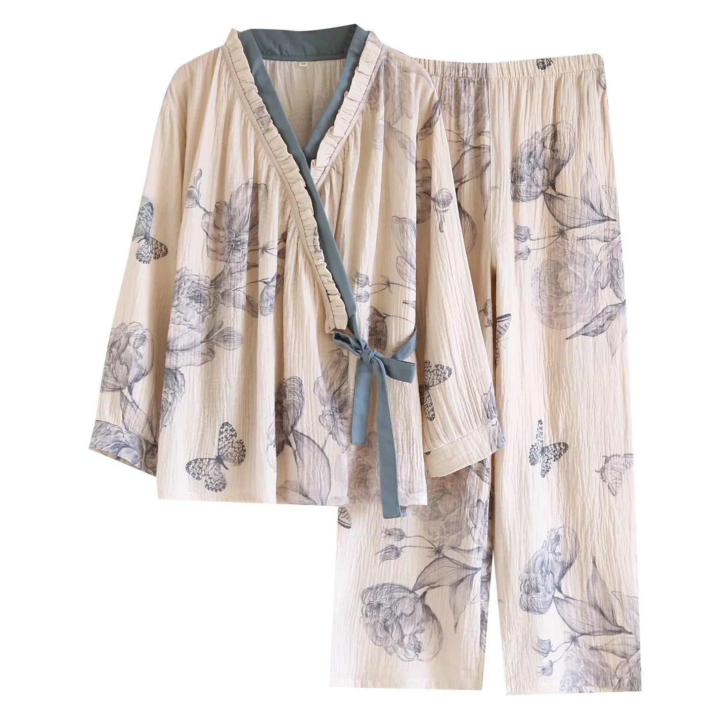KAELAH 100%cotton cardigan long sleeve suit cotton gauze loose loungewear