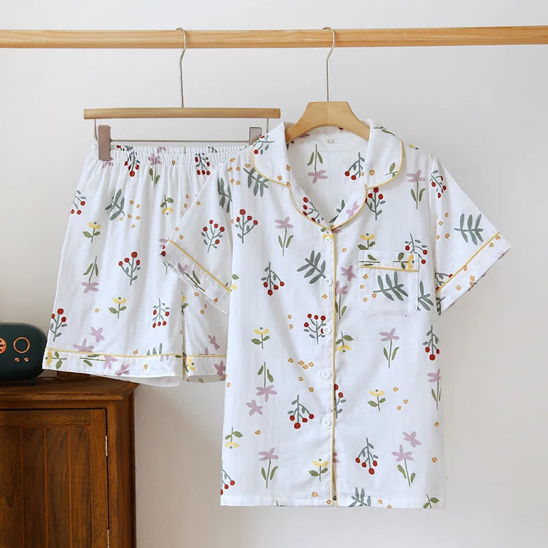 KAELAH Japanese simple short pyjamas womencotton short sleeves ladies