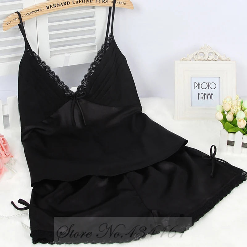 KAELAH Sexy Lace Bow Cami Suspender Pijamas Suit Lingerie