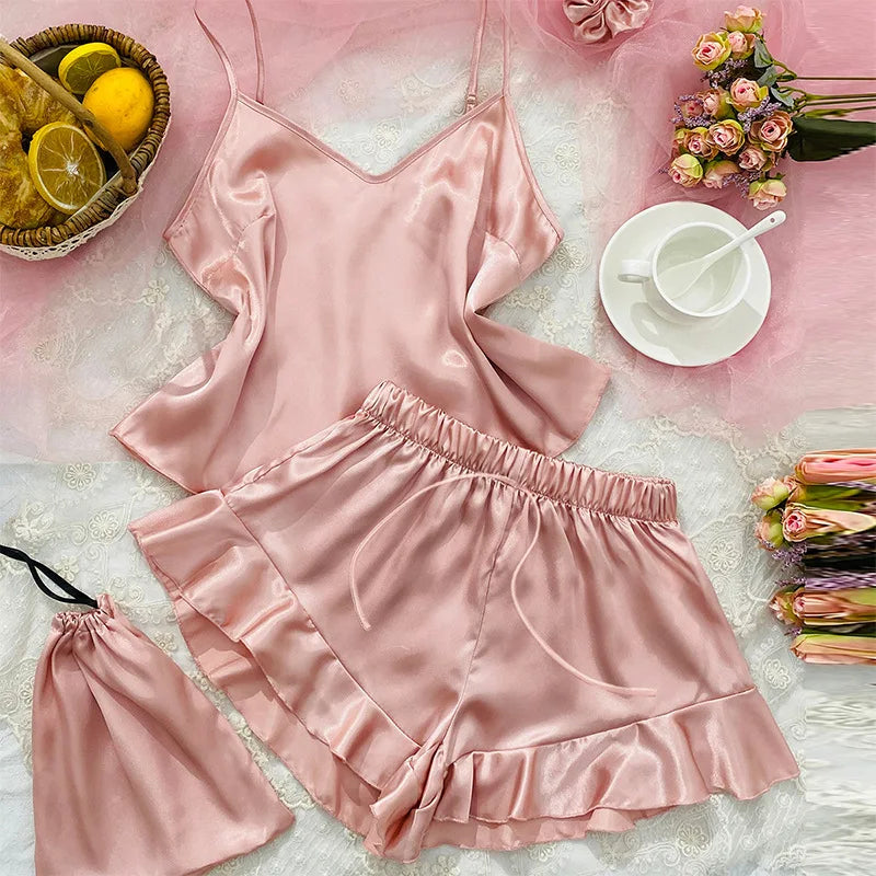 KAELAH Piece Robe Sleepwear Silky Satin Kimono Bathrobe Trouser Suits Loose Home