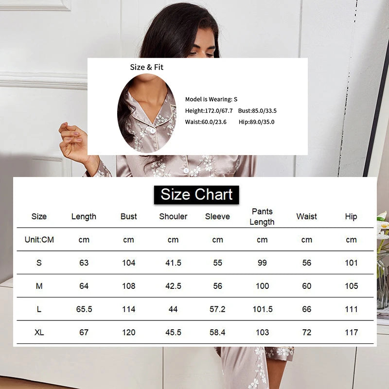 KAELAH Set Flowers Sleeve Sleepwear Women Button Down Nightwear Pj Sets Print