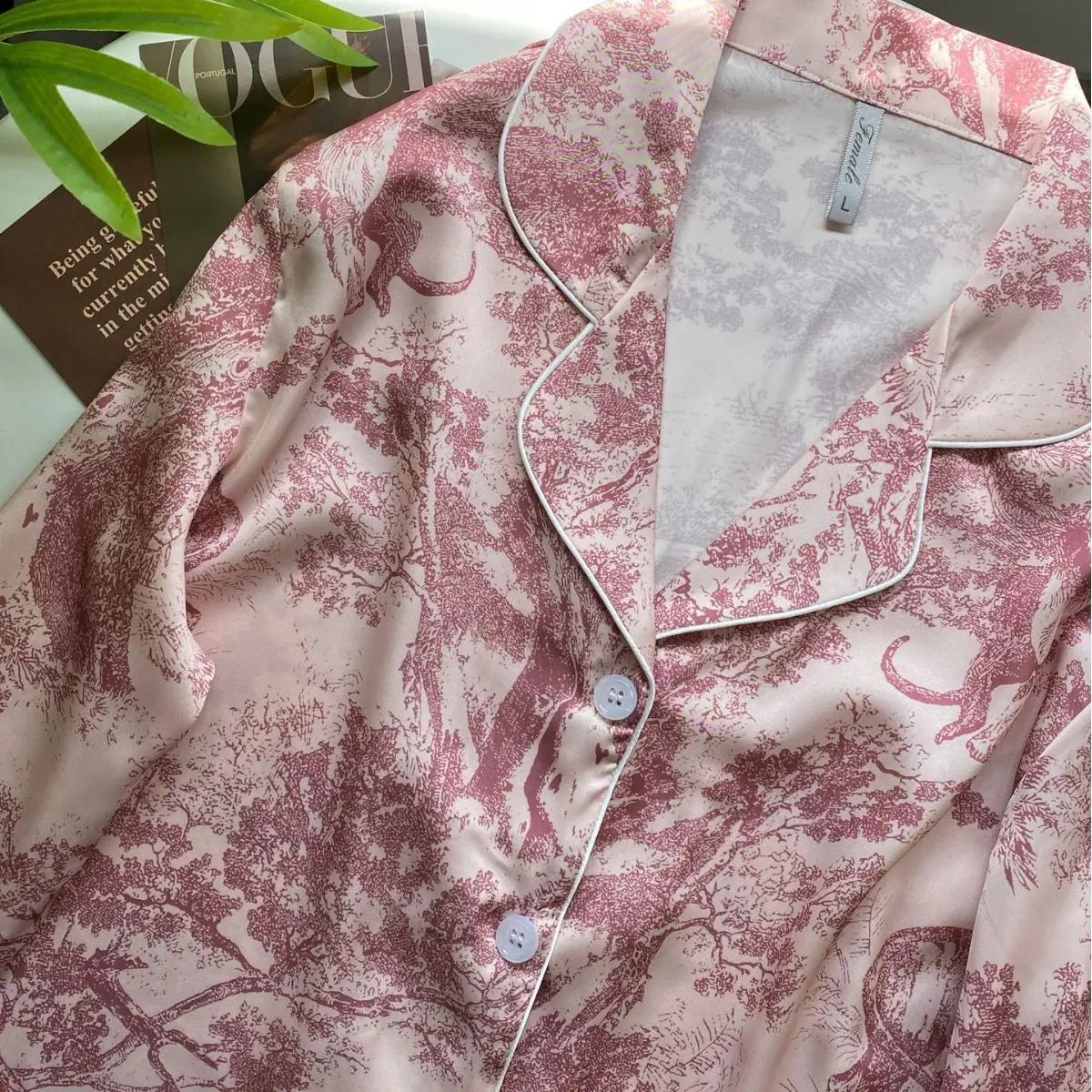 KAELAH Print Design Ice Silk Pajamas Women's Spring Summer Long Sleeves