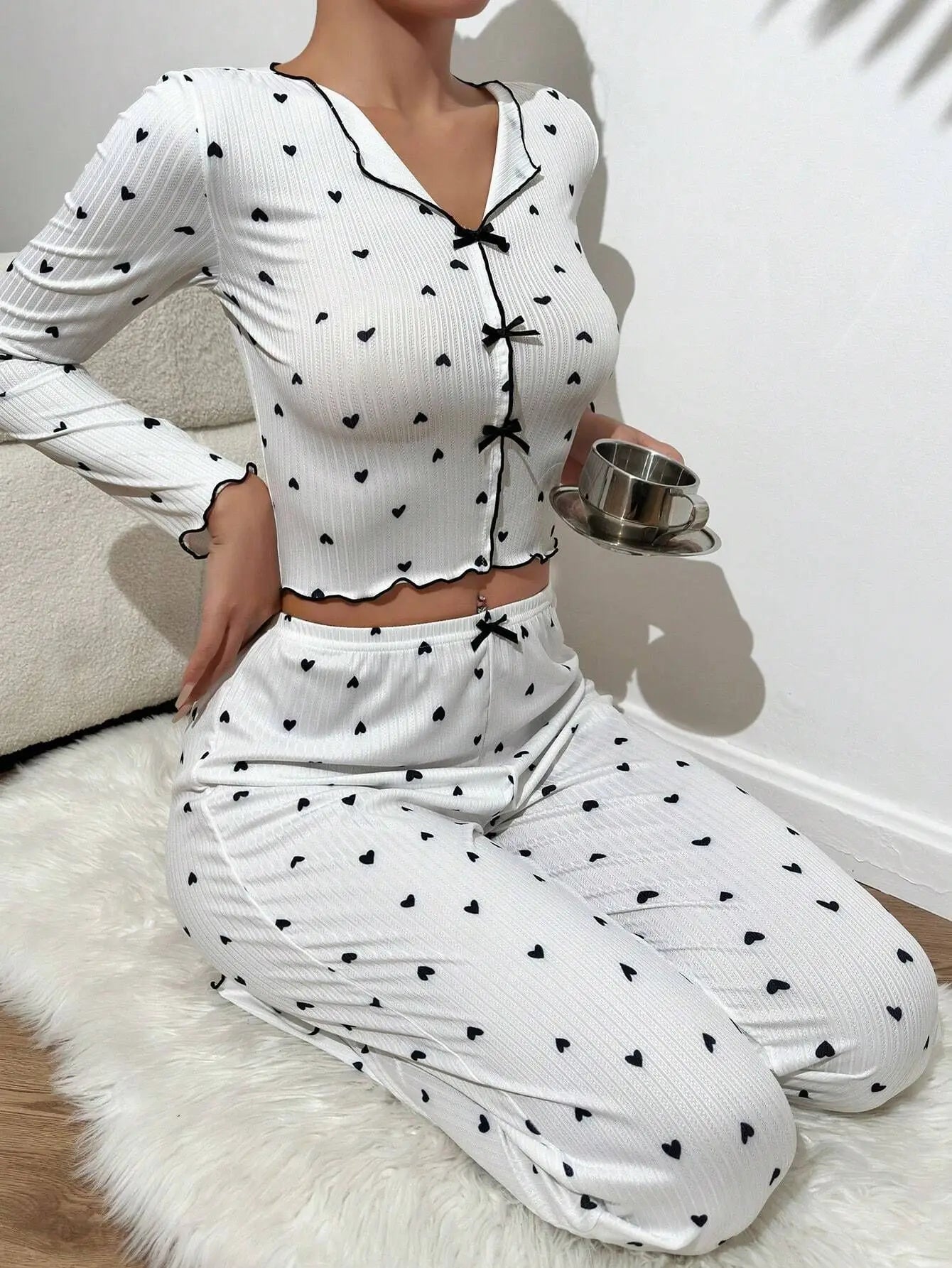 KAELAH Dots Sexy Fit Pajamas Set Home Suit Night Wear Sleepwear