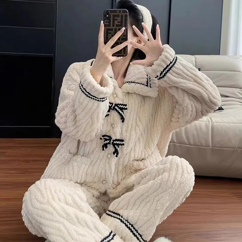 KAELAH 2Pcs/set women's pajamas home wear padded and thickened warm princess