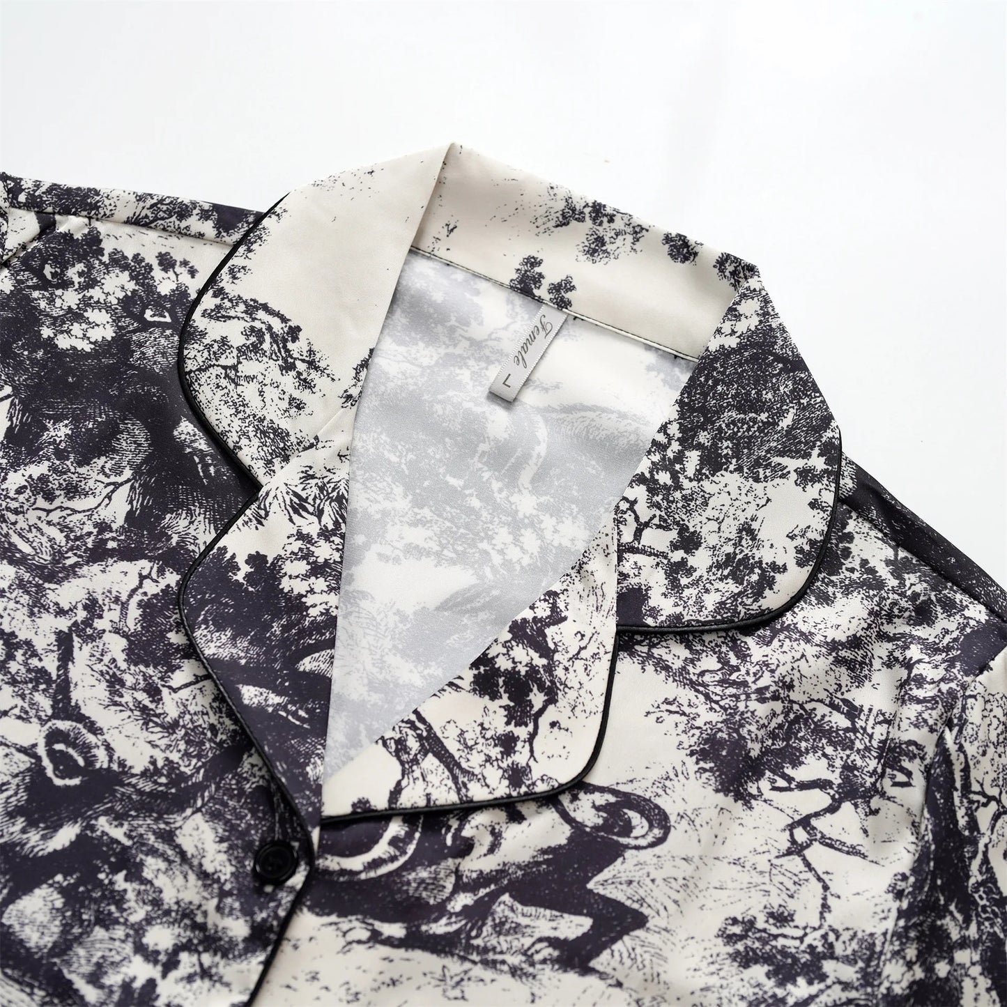 KAELAH Print Design Ice Silk Pajamas Women's Spring Summer Long Sleeves