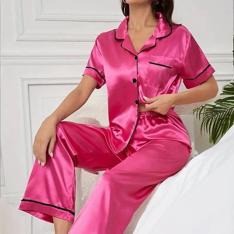 KAELAH Love 2 Piece Button-Down Pj Set Homewear Satin Loungewear