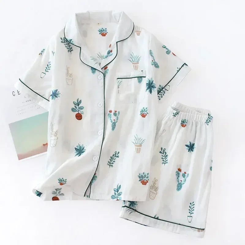 KAELAH Japanese simple short pyjamas womencotton short sleeves ladies