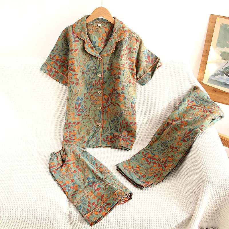 KAELAH Three Piece Cotton Jacquard Yarn Woven Floral Printed Cardigan