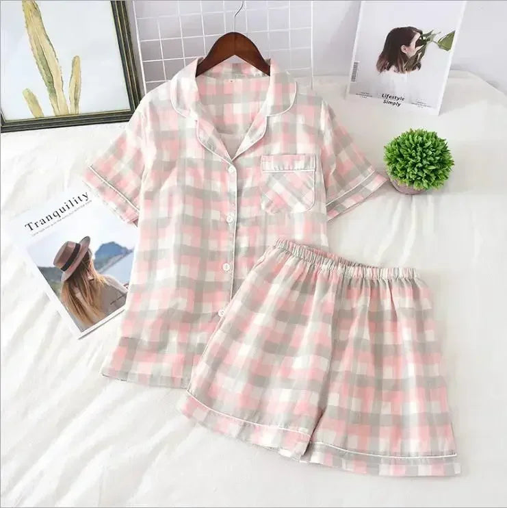 KAELAH Japanese simple short pyjamas womencotton short sleeves ladies