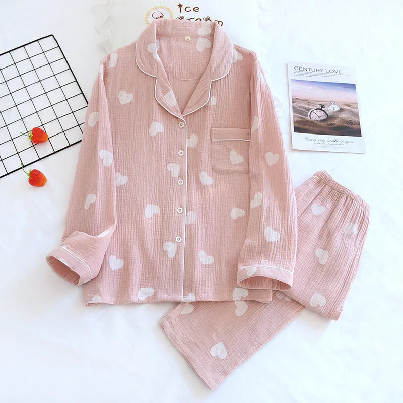 KAELAH Cotton Gauze Pajamas Polka Dot Print Sleepwear Lady