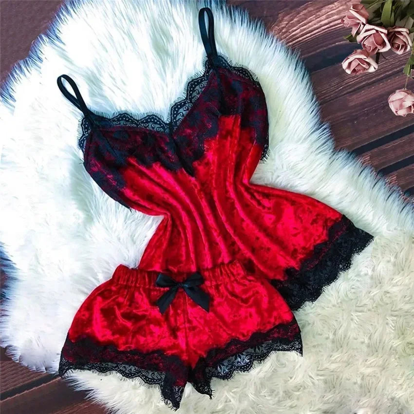 KAELAH Pure Velvet Pajamas Set Women's Sexy Lingerie Sleepwear Nightwear Cute