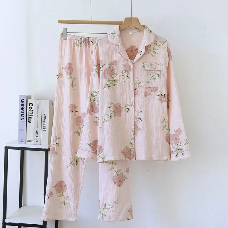 KAELAH Leaf Cotton Plus Pajamas Flower Printing Loungewear