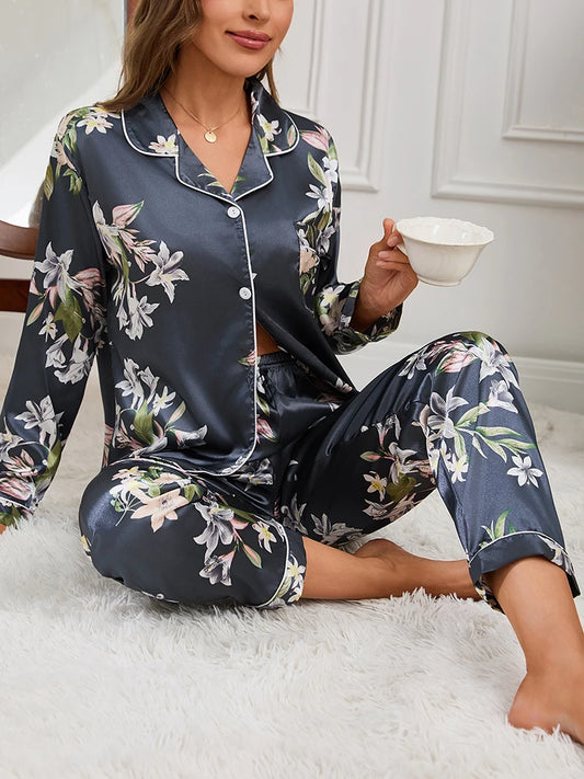 KAELAH Cartoon Print Pajama Set Short Sleeve Top Long Pants Soft Comfortable Sleepwear