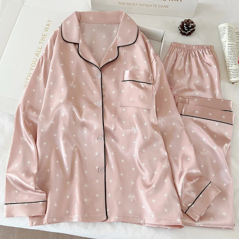 KAELAH Japanese-Style Cute Girl Star Print Ice Silk Nightwear Loungewear