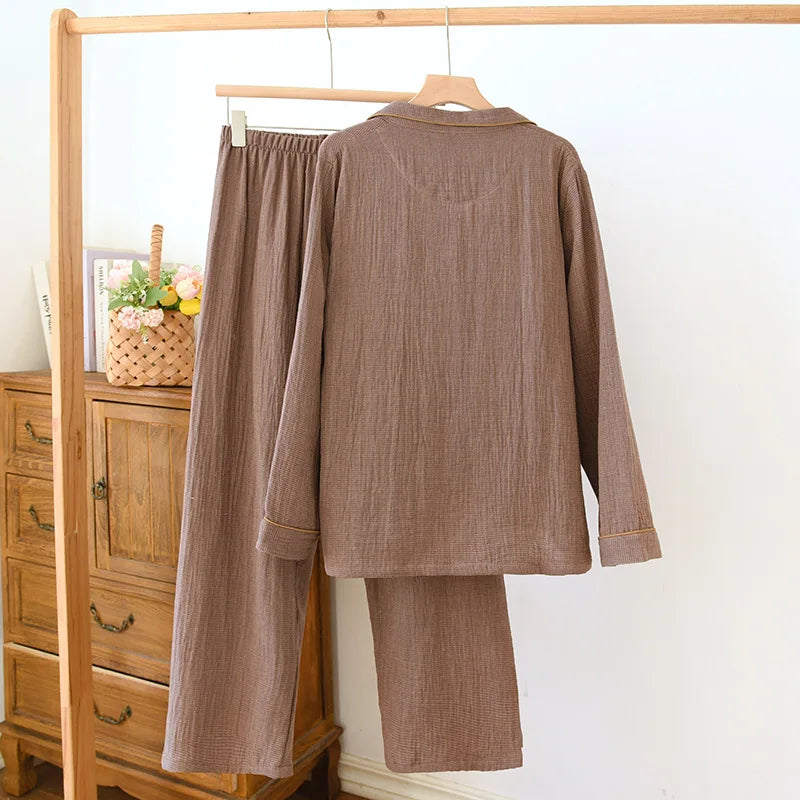 KAELAH Solid Color Spring Cotton Sleepwear Long Sleeved Long