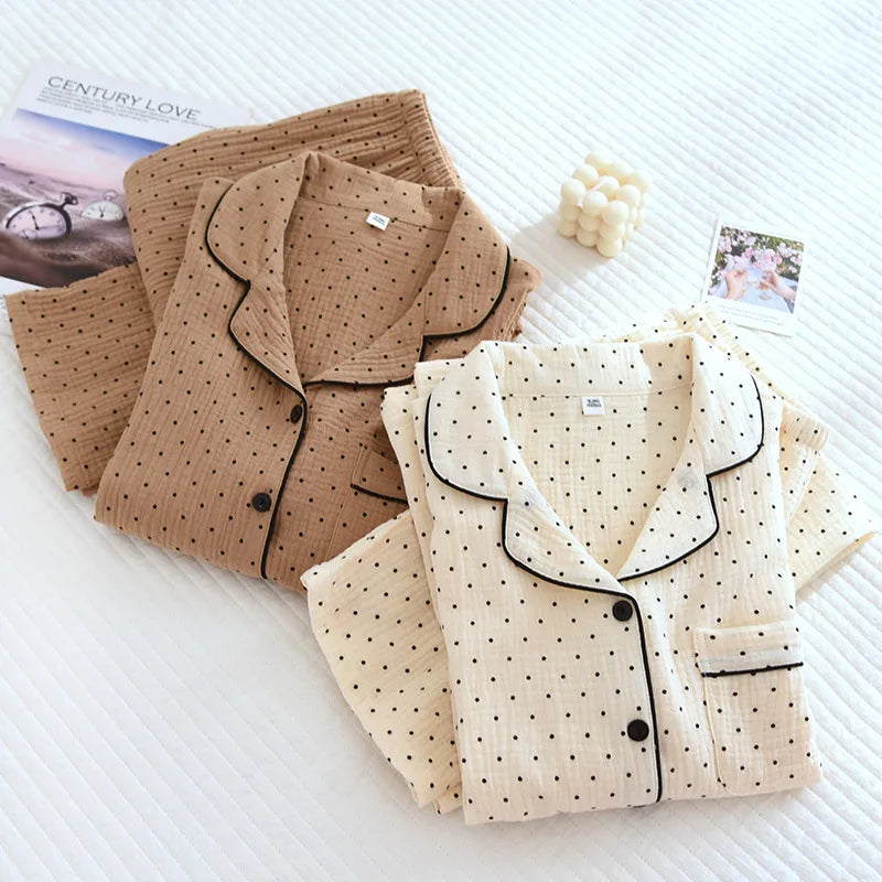 KAELAH Cotton Gauze Pajamas Polka Dot Print Sleepwear Lady
