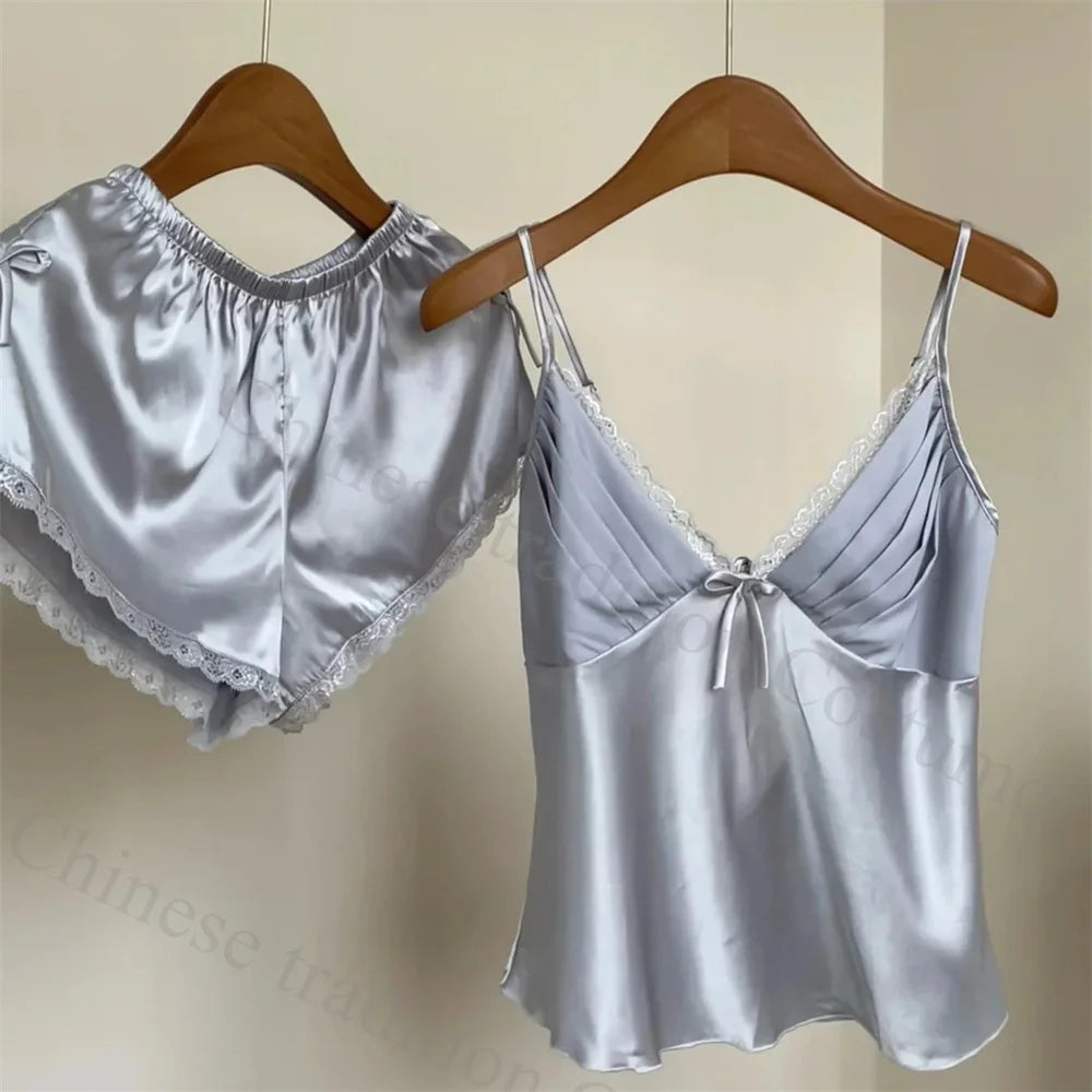 KAELAH New Cami Top&shorts Sexy Lace Trim Pajamas Nightwear Lady's Lingerie Attractive