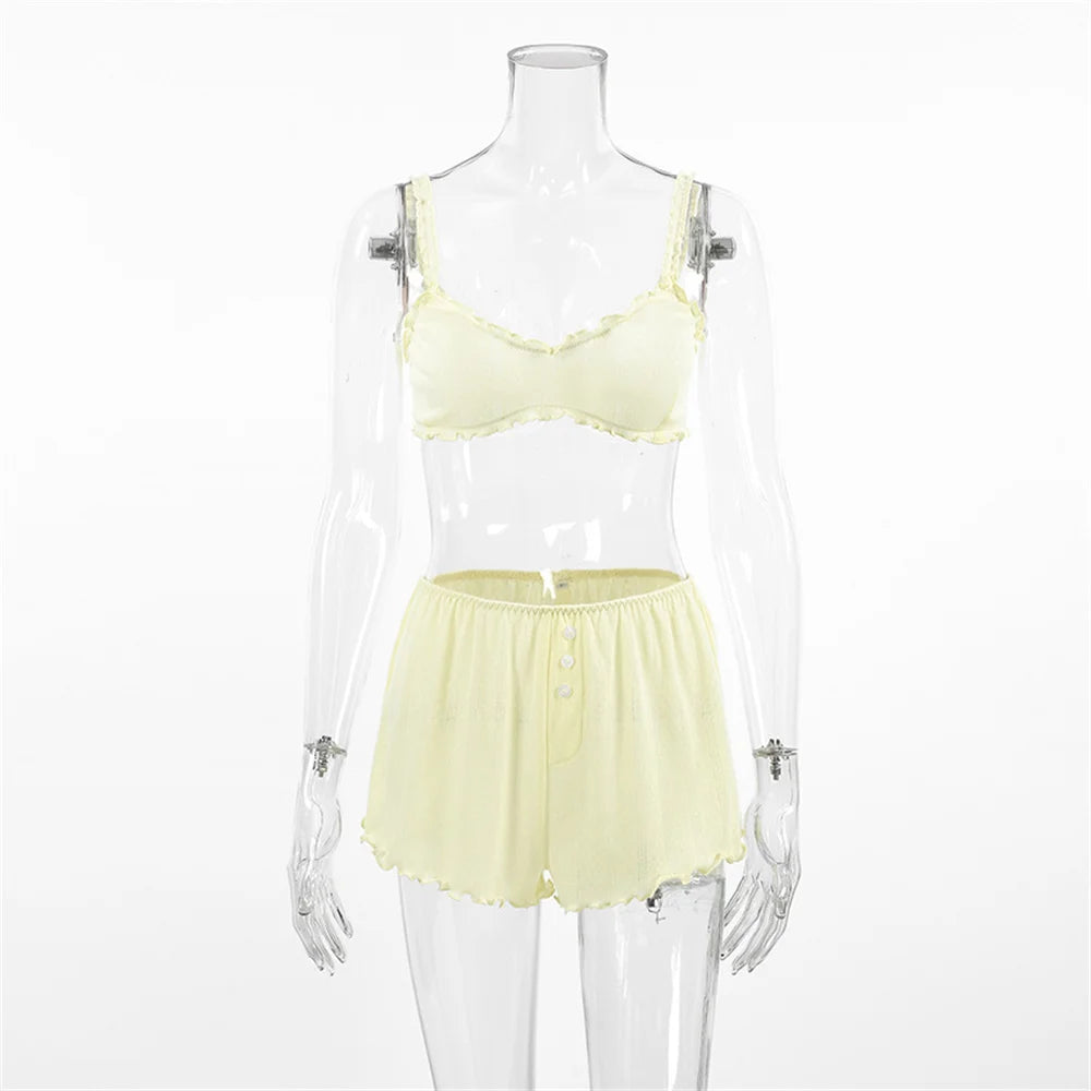 KAELAH Spaghetti Strap Pajamas Crop Top Nightie Tank Tops Pyjamas Shorts