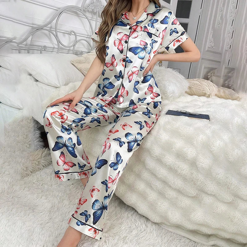 KAELAH Love 2 Piece Button-Down Pj Set Homewear Satin Loungewear