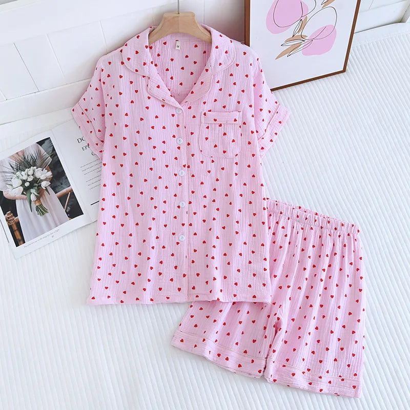 KAELAH Comfort Gauze Cotton Turn-down Collar Sleepwear Carrot
