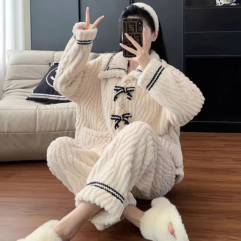 KAELAH 2Pcs/set women's pajamas home wear padded and thickened warm princess