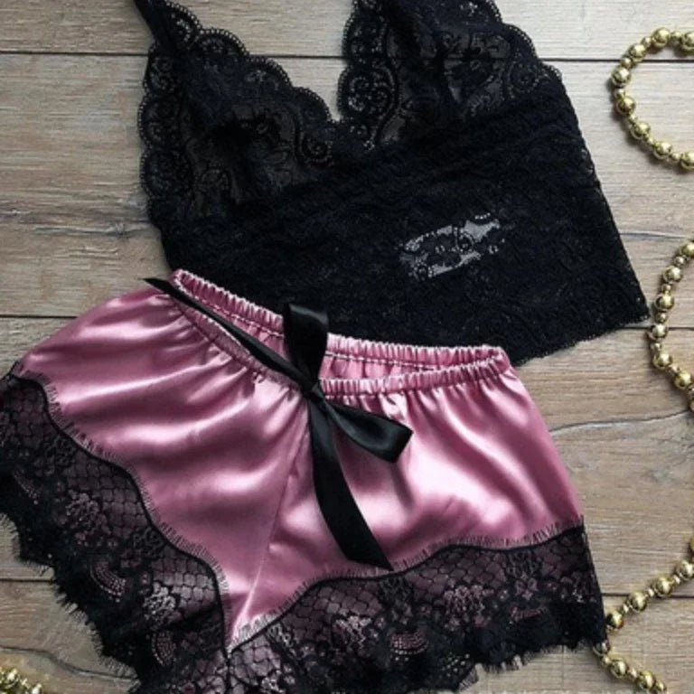 KAELAH Pajama Sets Sexy for Women 2 Pieces Top Shorts Set Sleepwear Lace