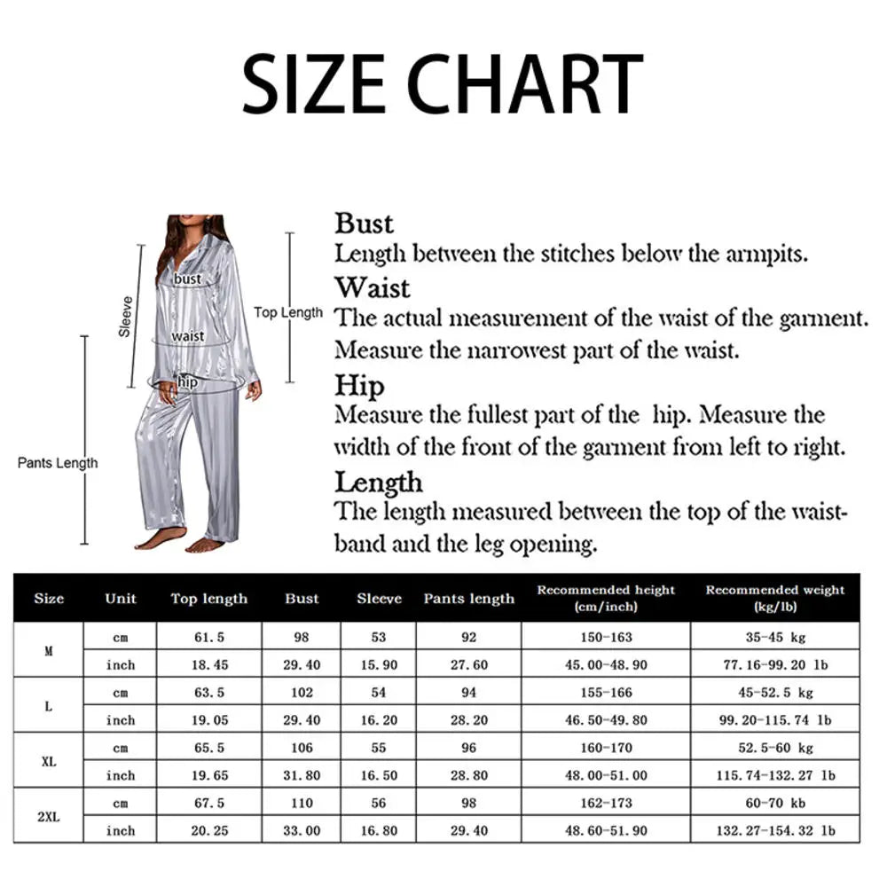 KAELAH Summer Striped Pajama Set Long Sleeve Top Trousers Silk Satin Home Suit Spring