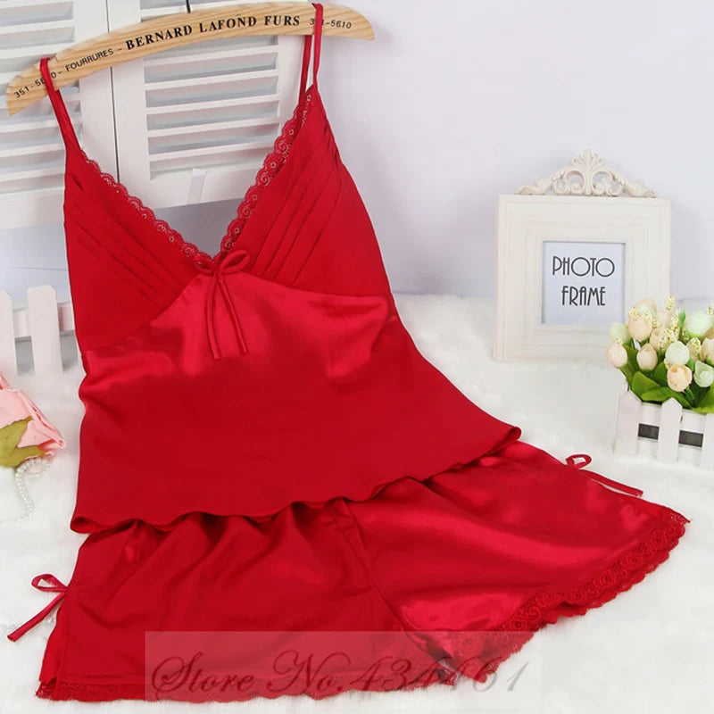 KAELAH Sexy Lace Bow Cami Suspender Pijamas Suit Lingerie