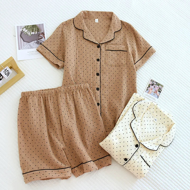 KAELAH Cotton Gauze Pajamas Polka Dot Print Sleepwear Lady