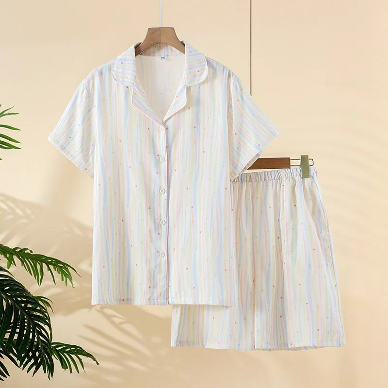 KAELAH Japanese simple short pyjamas womencotton short sleeves ladies