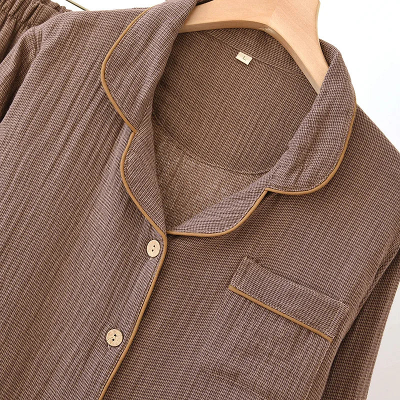 KAELAH Solid Color Spring Cotton Sleepwear Long Sleeved Long