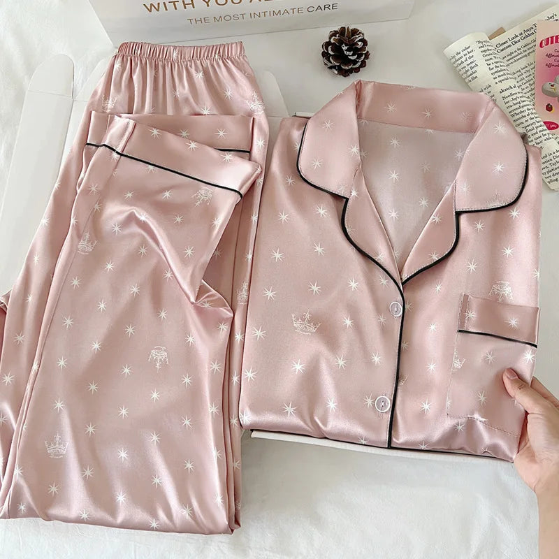 KAELAH Japanese-Style Cute Girl Star Print Ice Silk Nightwear Loungewear
