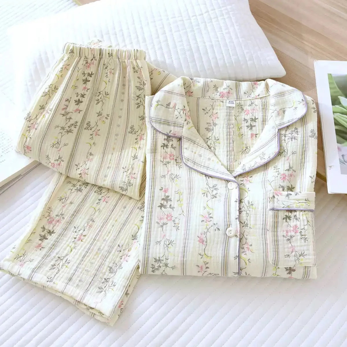 KAELAH Leaf Cotton Plus Pajamas Flower Printing Loungewear