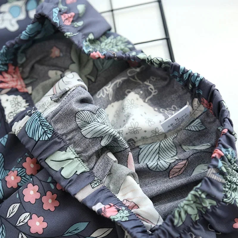 KAELAH cute cartoon floral viscose fiber pajamas two-piece long-sleeved home cotton