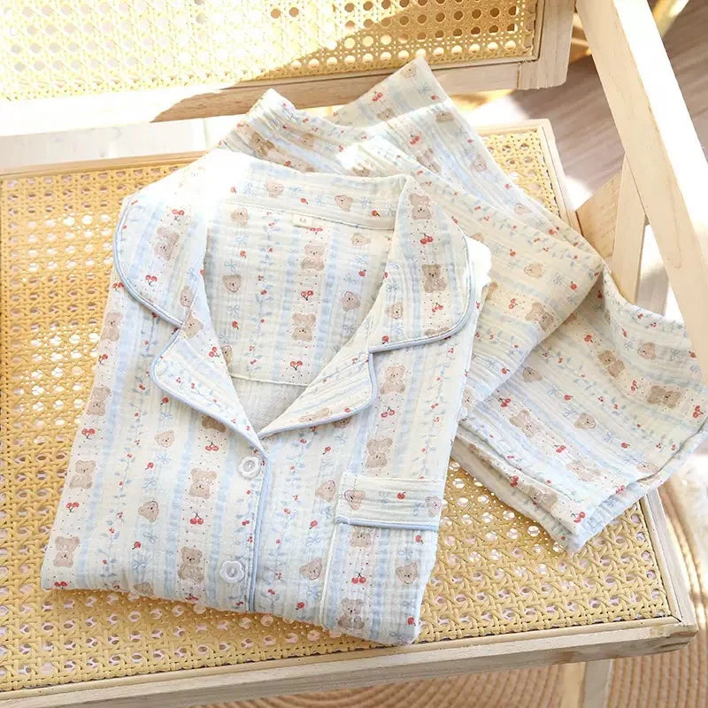 KAELAH Cotton Crepe Women's Pajamas Casual Soft Loose Sleepwear Long Sleeve