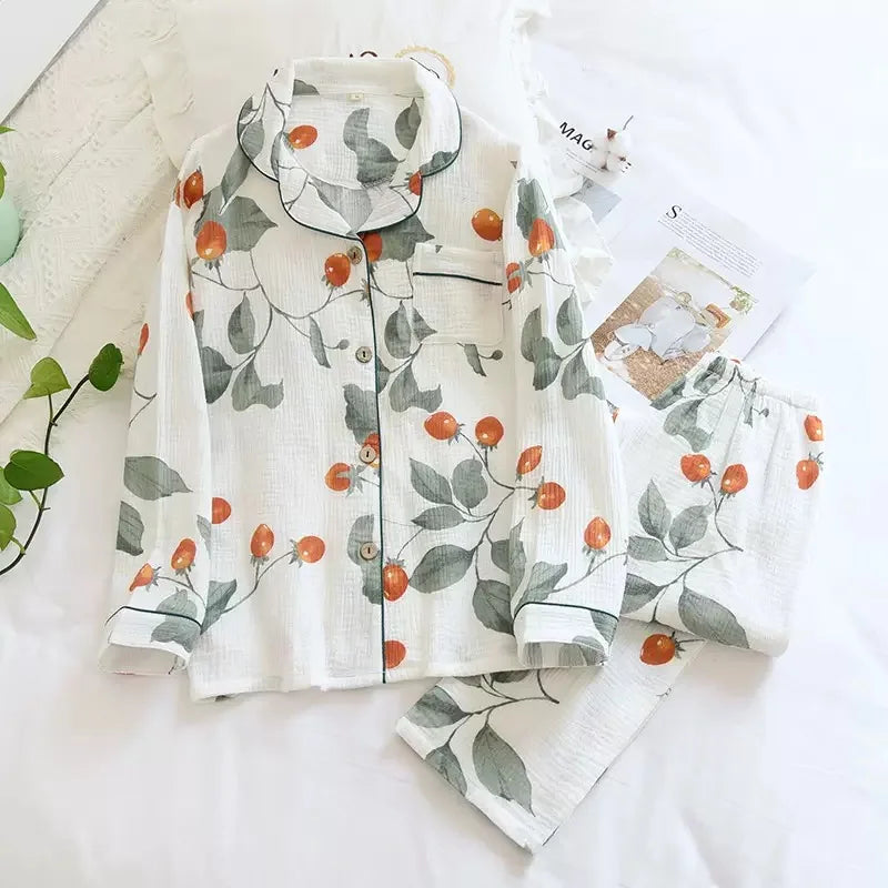 KAELAH Cotton Gauze Pajamas Polka Dot Print Sleepwear Lady