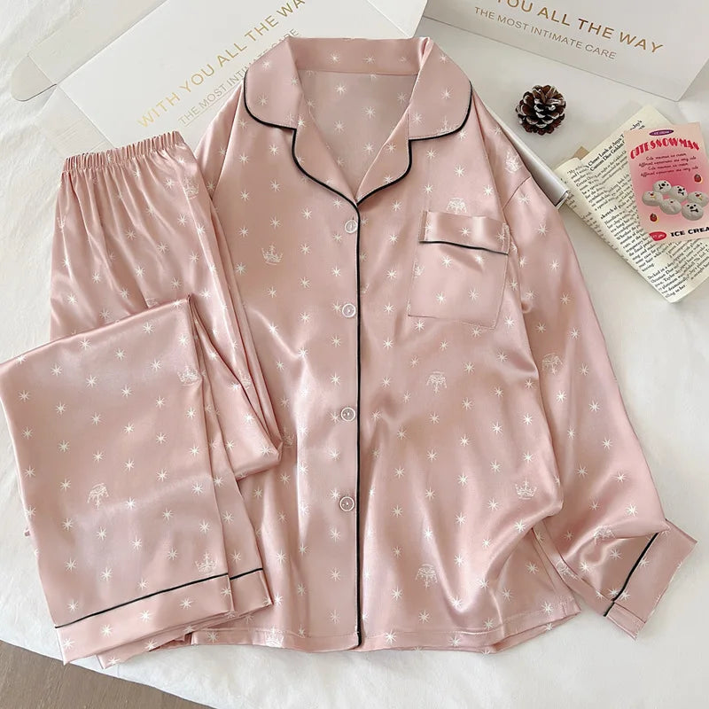 KAELAH Japanese-Style Cute Girl Star Print Ice Silk Nightwear Loungewear
